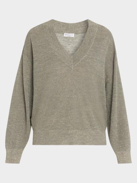 Sparkling Linen V-Neck Sweater