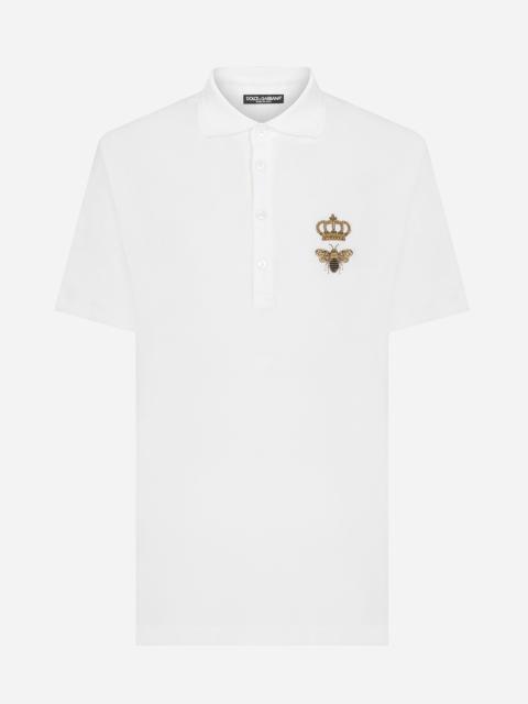 Cotton piqué polo-shirt with lurex embroidery