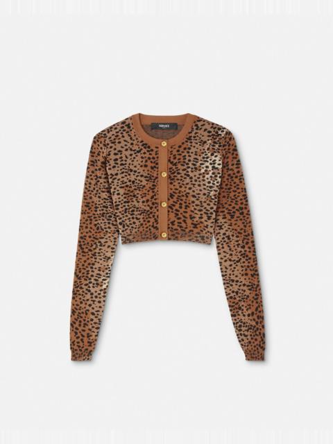 Leopard Wool-Blend Knit Crop Cardigan