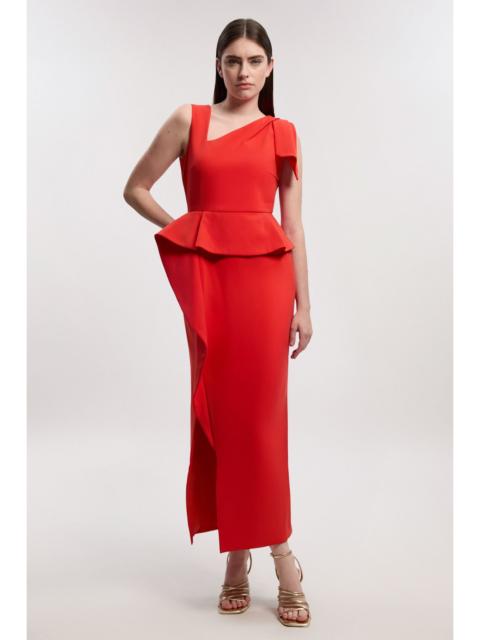 Compact Stretch Ruffle Peplum Belted Pencil Midi Dress