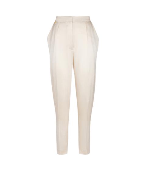 High-waisted silk trousers
