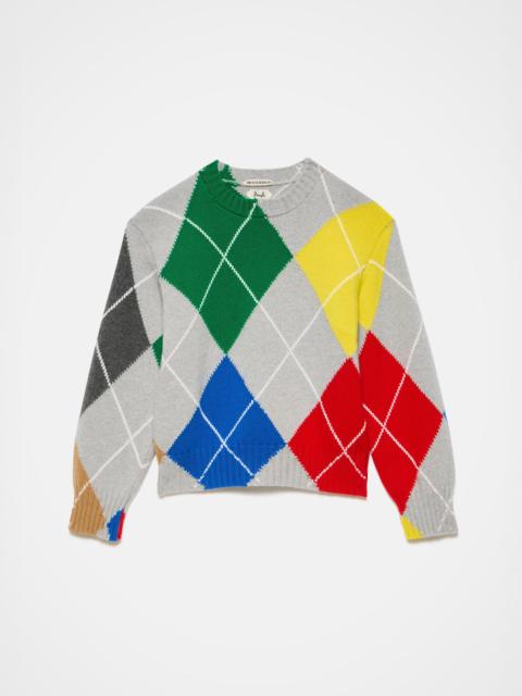 WOMENS JW ANDERSON X PRINGLE ARGYLE CREWNECK JUMPER IN MID GREY MELANGE