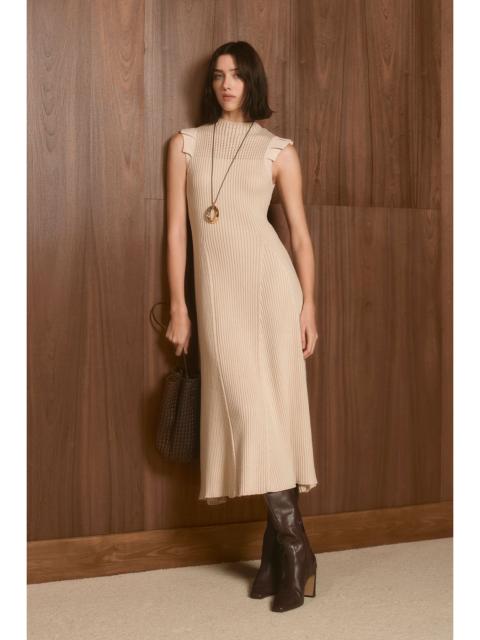 Pointelle Frill Sleeve Knit Midi Dress