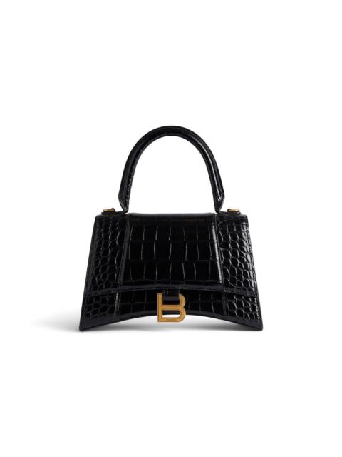 Women's Hourglass Small Handbag Crocodile Embossed in Black