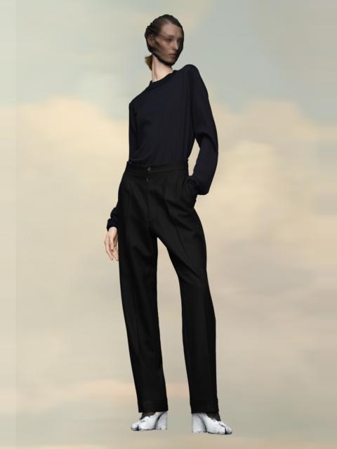 Herringbone Wool Pleated Trousers
