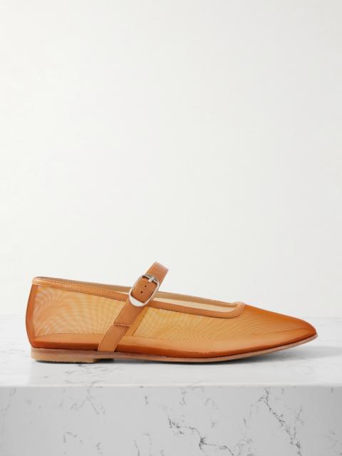 Patent Leather-trimmed Mesh Mary Jane Ballet Flats