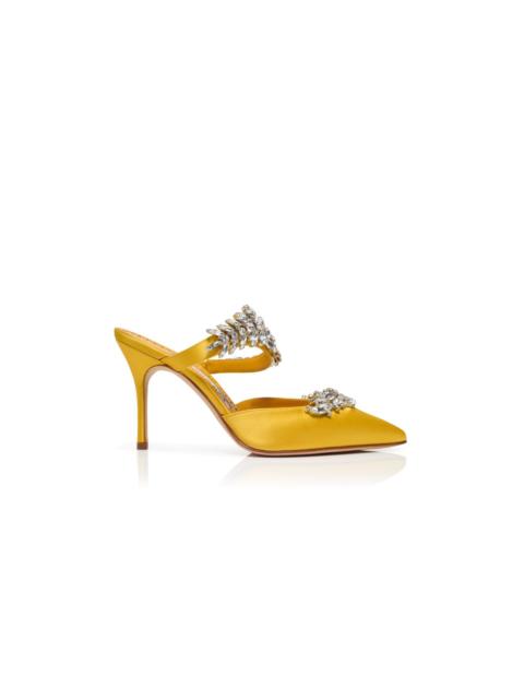 Yellow Satin Crystal Embellished Mules