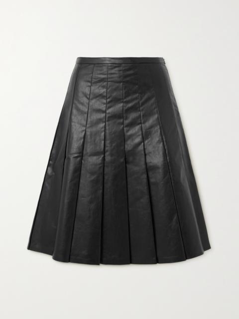 Pleated Coated Cotton-blend Skirt