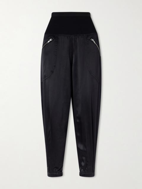Cropped Zip-detailed Silk-satin Tapered Sweatpants