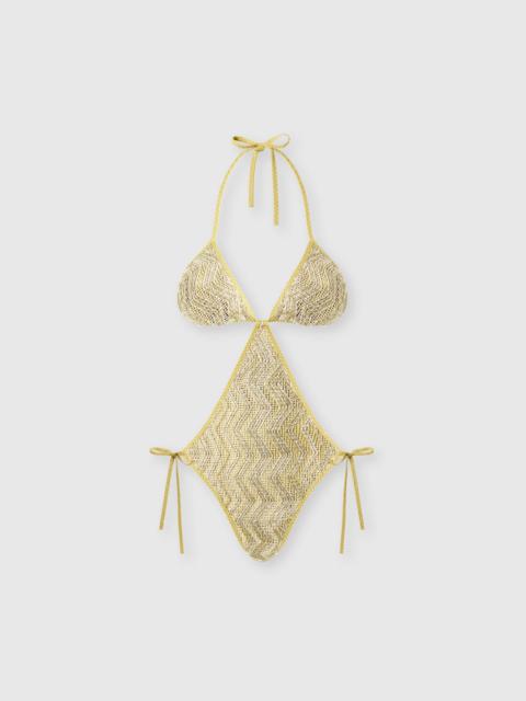 Zigzag mesh trikini with sequins
