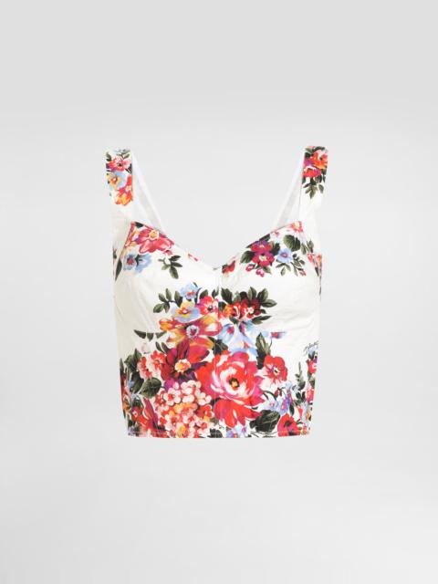 Flower bouquet-print cotton bustier top