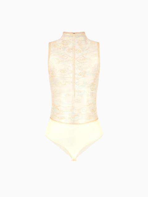 SHORT TULLE BODYSUIT WITH RHINESTONE EMBROIDERY