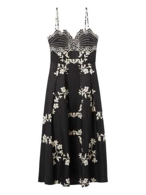 floral-pattern embroidered midi dress