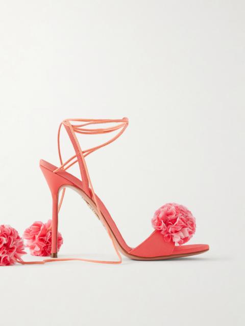 Cherry Kiss Ruffled Chiffon And Leather-trimmed Grosgrain Sandals