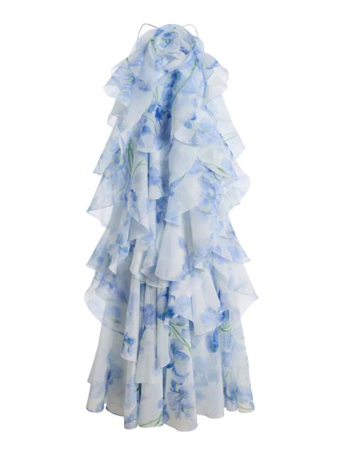 Pandorea Layered Floral-Print Chiffon Maxi Dress blue