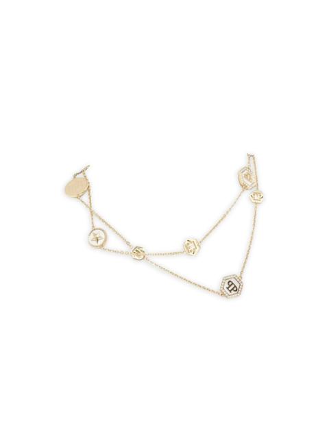 stainless steel skull-hexagon pendant necklace