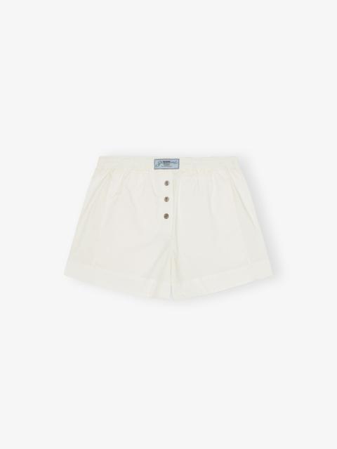 WHITE STRETCH COTTON ELASTICATED SHORTS