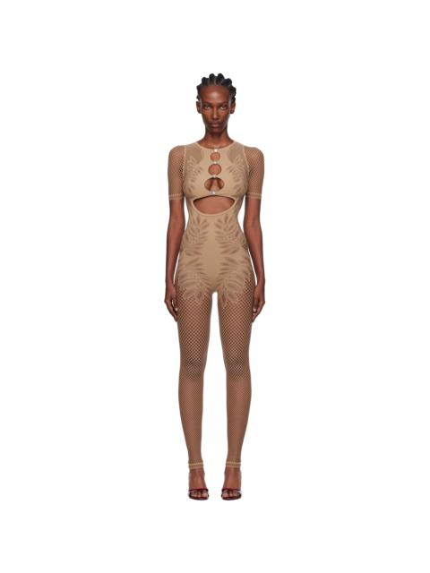 Beige Dinero Leaves Cut Out Playsuit Jumpsuit