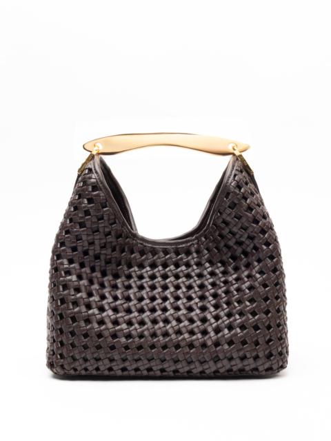 Small Boomerang Woven Leather Dark Brown