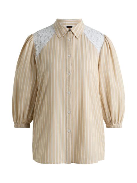 STRIPED REGULAR-FIT BLOUSE WITH LACE SHOULDERS