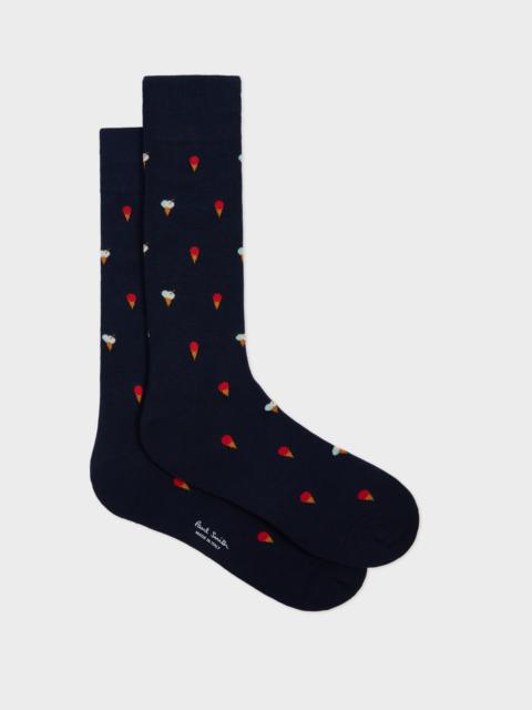 Navy Cotton-Blend 'Ice Cream' Socks