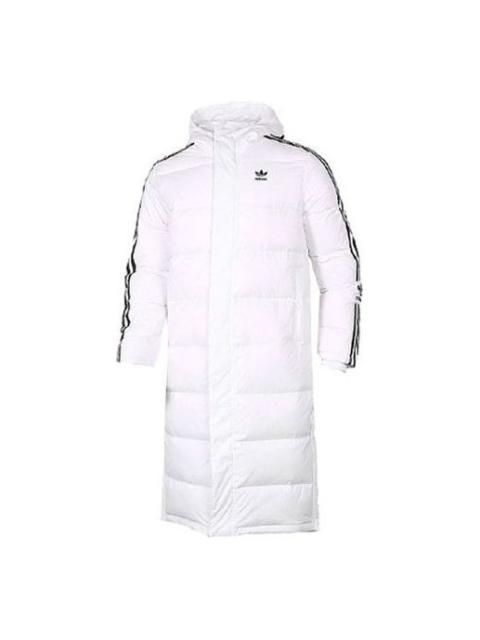 adidas originals Long Down Side Logo Printing mid-length Sports Down Jacket White HI4659