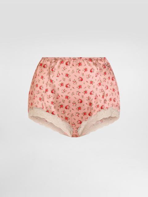 Small rose-print lace and satin briefs