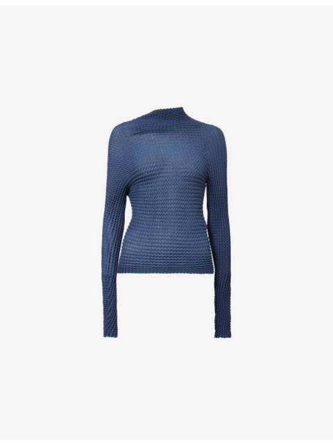 High-Neck Long-Sleeve Stretch-Cotton Top
