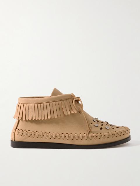 Felsa Fringed Embellished Suede Ankle Boots