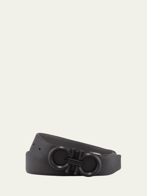 Men's Reversible Textured Leather Belt with Beveled Gancini Buckle