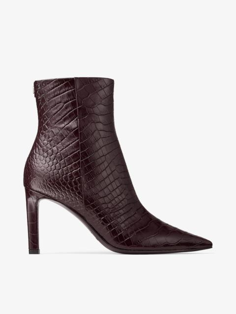 Frankie Ankle Boot  85
Deep Merlot Croc Embossed Leather Ankle Boot