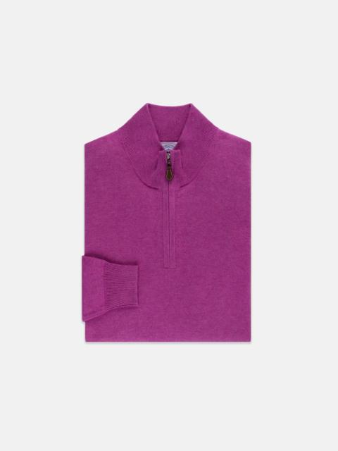 PURPLE COTTON-CASHMERE QUARTER-ZIP SWEATER - TRIM FIT