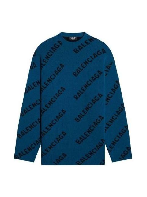 Balenciaga All Over Logo Crewneck Wool Knit Sweater 'Petrol Blue' 657400T15672470