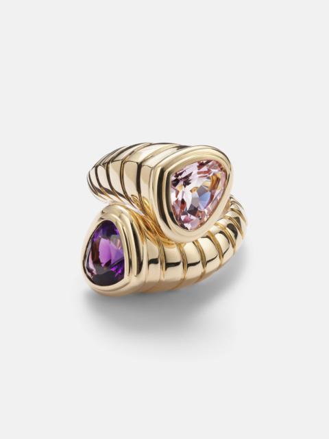 Toi Et Moi 18kt gold ring with amethyst and morganite