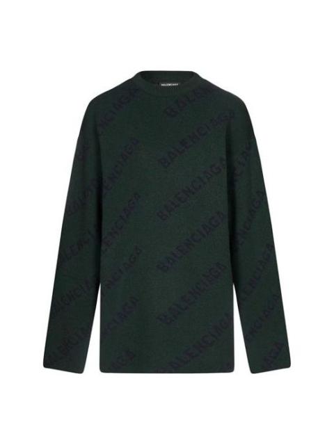 Balenciaga All Over Logo Crewneck Wool Knit Sweater 'Dark Green' 657400T15673050