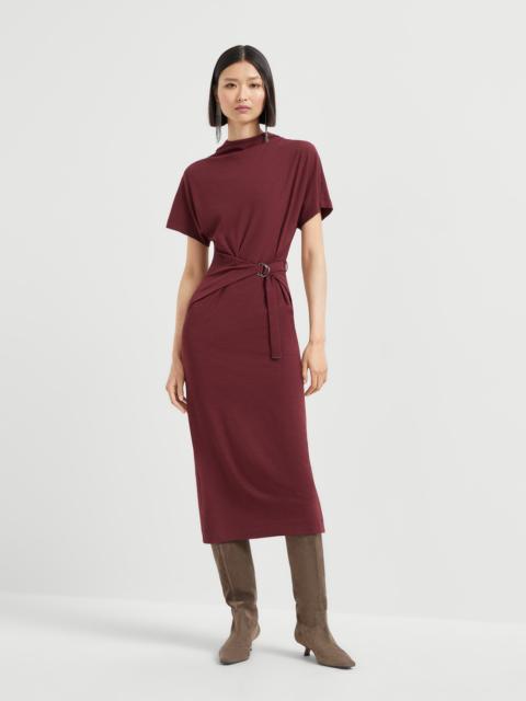 Techno wool jersey wrap belt dress