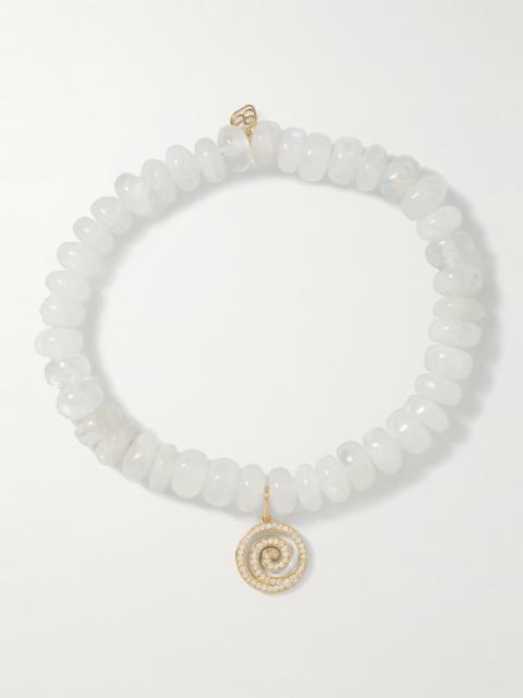 Small Spiral 14-karat Gold, Moonstone And Diamond Bracelet