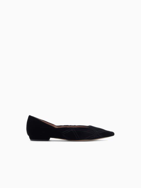 EMBOSSED MOTIF VELVET BALLERINAS
