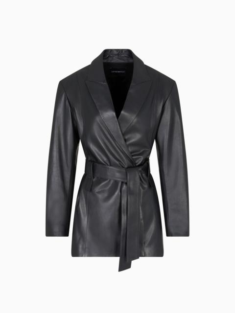 POLYGON CAPSULE COLLECTION LAMBSKIN NAPPA LEATHER JACKET WITH BELT