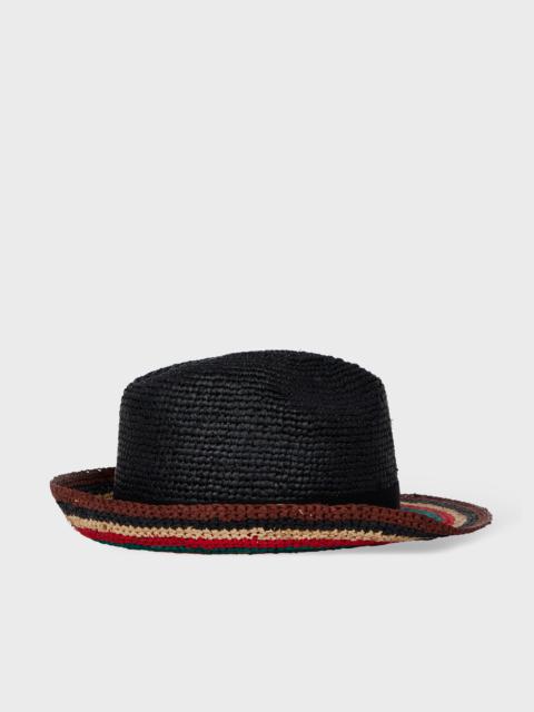 Black 'Signature Stripe' Straw Trilby Hat