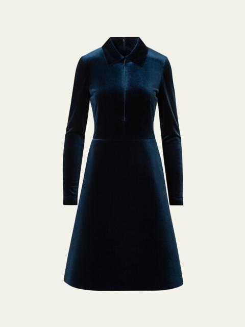 Long-Sleeve Neoprene Velvet A-Line Shirtdress