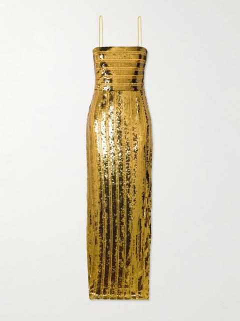 Stargaze Striped Sequined Tulle Maxi Dress