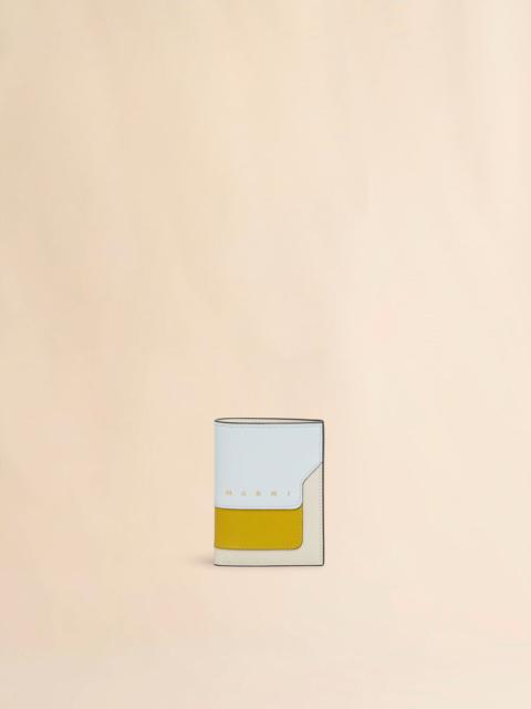 LIGHT GREEN, CREAM AND YELLOW SAFFIANO LEATHER BI-FOLD WALLET