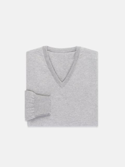 MADE-IN-SCOTLAND LIGHT GREY CASHMERE V-NECK SWEATER - CLASSIC FIT
