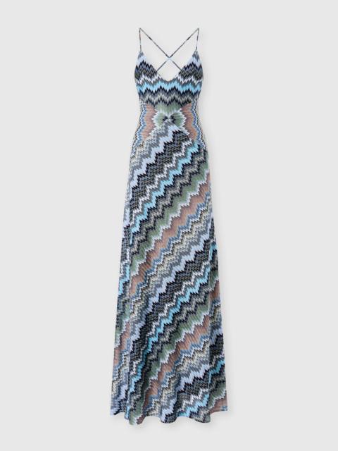 Long dress with crossed straps in chevron viscose