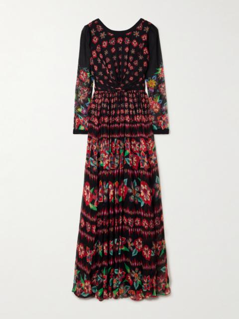 Blythe-b Knotted Floral-print Crinkled Silk-blend Chiffon Gown