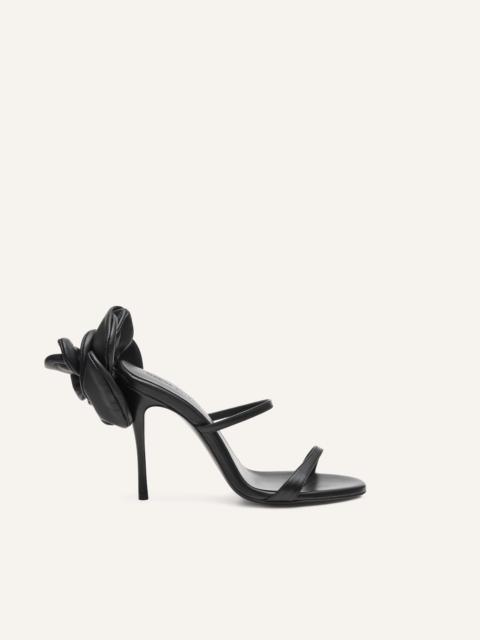 Flower heel leather sandals in black