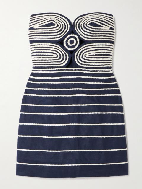 Muy Poetica Strapless Rope-trimmed Cutout Linen Mini Dress