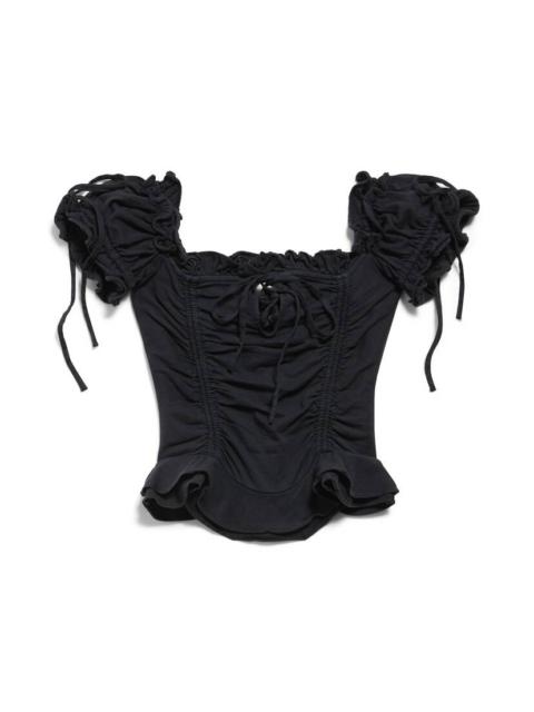 Women's Gathered Cropped Top in Faded Black