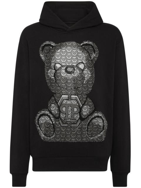 teddy bear-print cotton hoodie